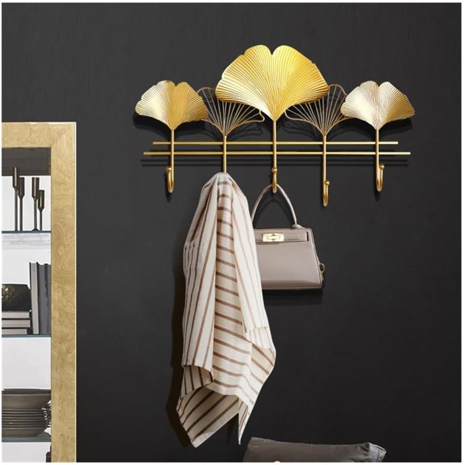 Hat Rack for Wall Coat Rack Wall Mount - Modern, Gold Metal Wall Coat Rack, Ginkgo Leaf Sturdy Wall Hook Rack Rail for Hanging Coat, Jacket, Clothes, Hat(Large)