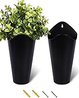Vensovo 12 Inch Galvanized Wall Planters 2 Pack - Black Metal Tin Hanging Flower Vases for Farmhouse Indoor Outdoor Decor