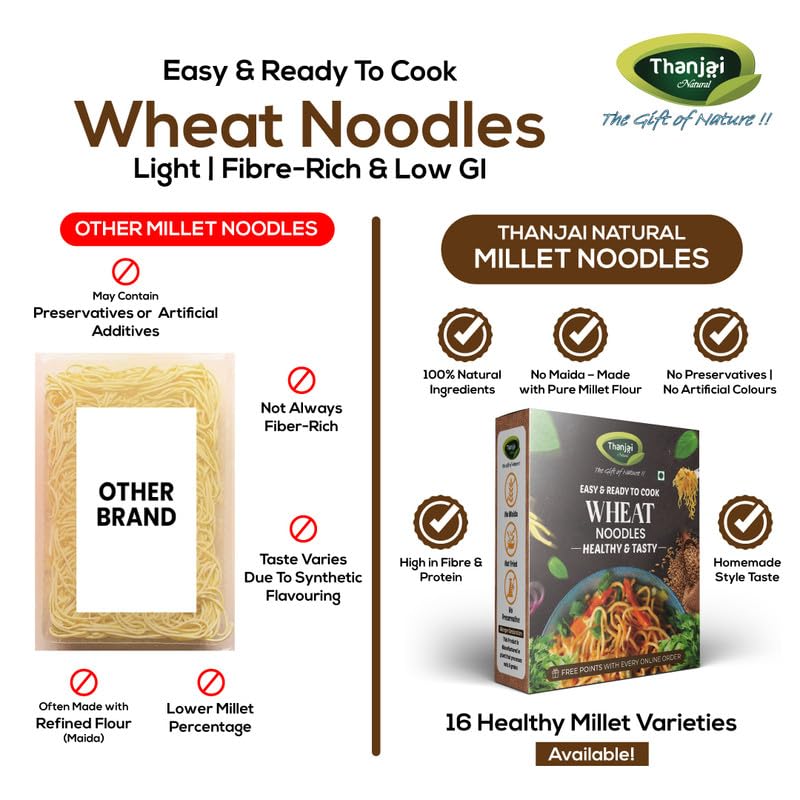 Image of Thanjai Natural Wheat Noodles 180 Grams X 7 (1260 Grams) of Homemade Natural Noodles( No Preservatives, No Chemicals, No Artificial Extract)