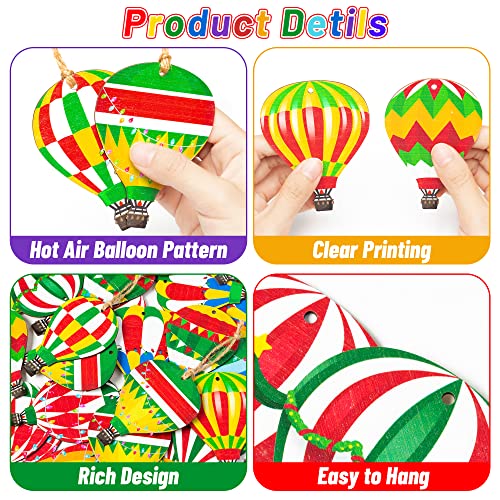 Haooryx 37Pcs Hot Air Balloon Valentine Tree Hanging Ornament Decorative Hot Air Balloon Wooden Slices Pendants With Rope For Festival Holiday Party Farmhouse Home Wedding Carnival Party Decorations #TOP3