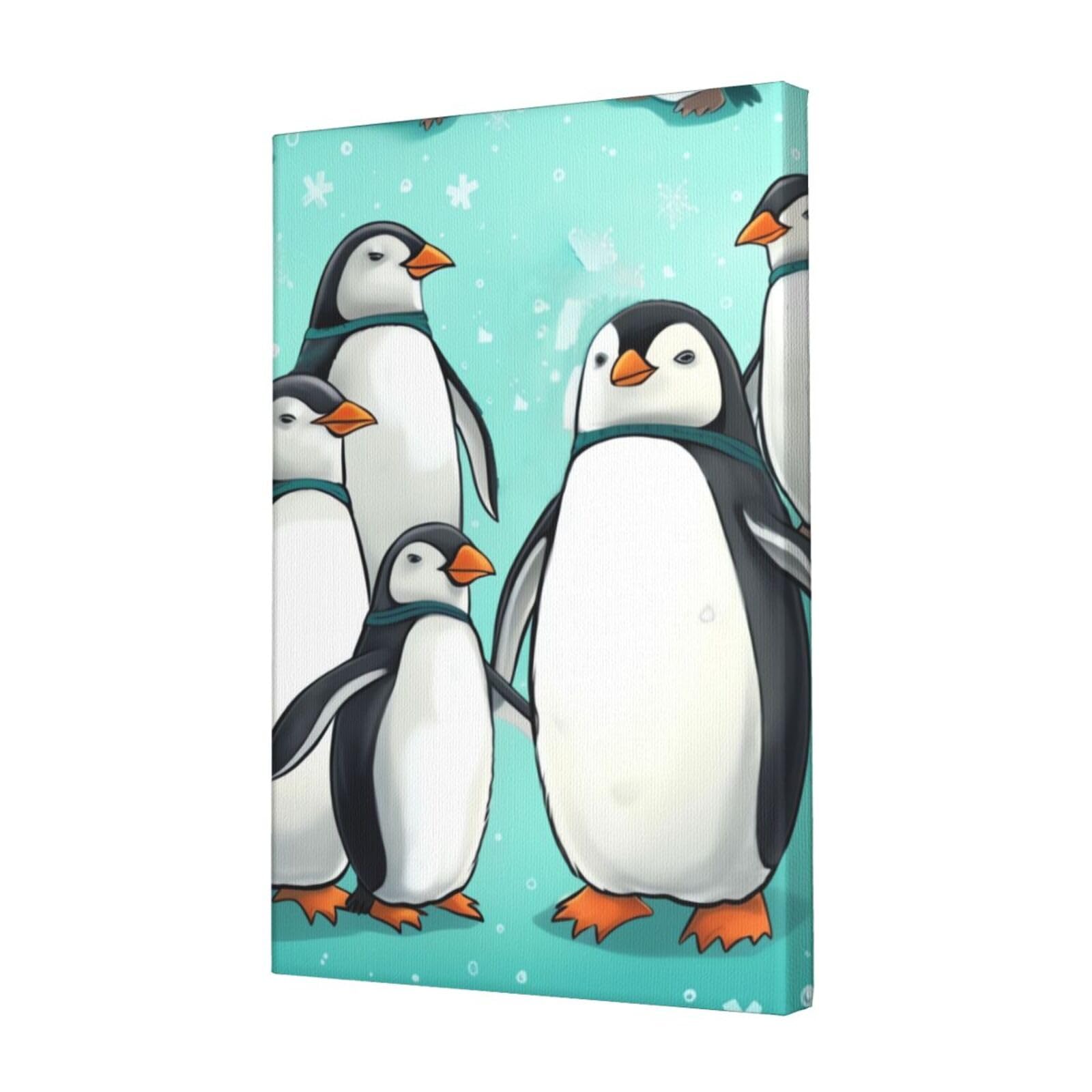KLOPH Cute Penguins Canvas Wall Art for Living Room 12"x18" Modern Artwork Painting for Bathroom Hanging Canvas Prints Aesthetic Wallart for Bedroom Kitchen Office Wall Decor