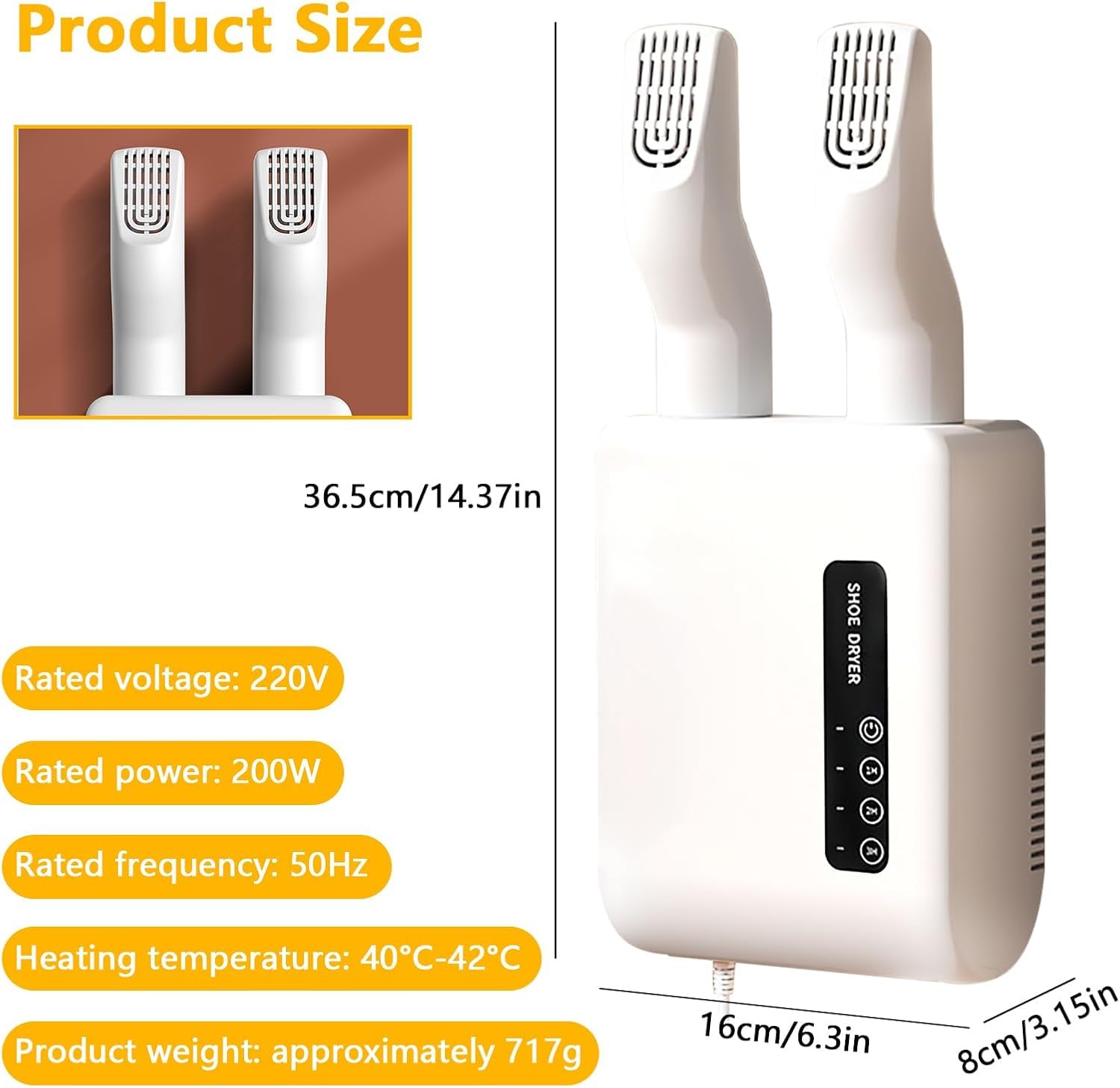 Asciuga Scarpe ad Aria Calda. Funzione Deumidificatore, Profumatore ed Elimina Batteri. Elettrico con Cavo. Timer Regolabile. Silenzioso ed Efficiente - CW950