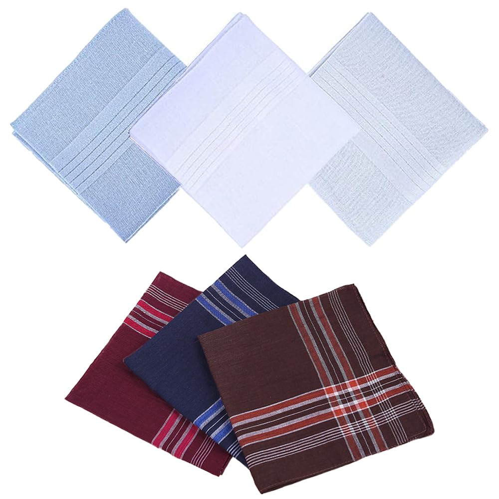 Trketk Men's Multicolor 6 Pieces Handkerchiefs, Soft Gents Hankies Set Large Cotton Gents Hankies Set Premium Handkerchiefs Classic Hankie Assorted Pocket Square Hankies For Grooms, Weddings, Prom, Party