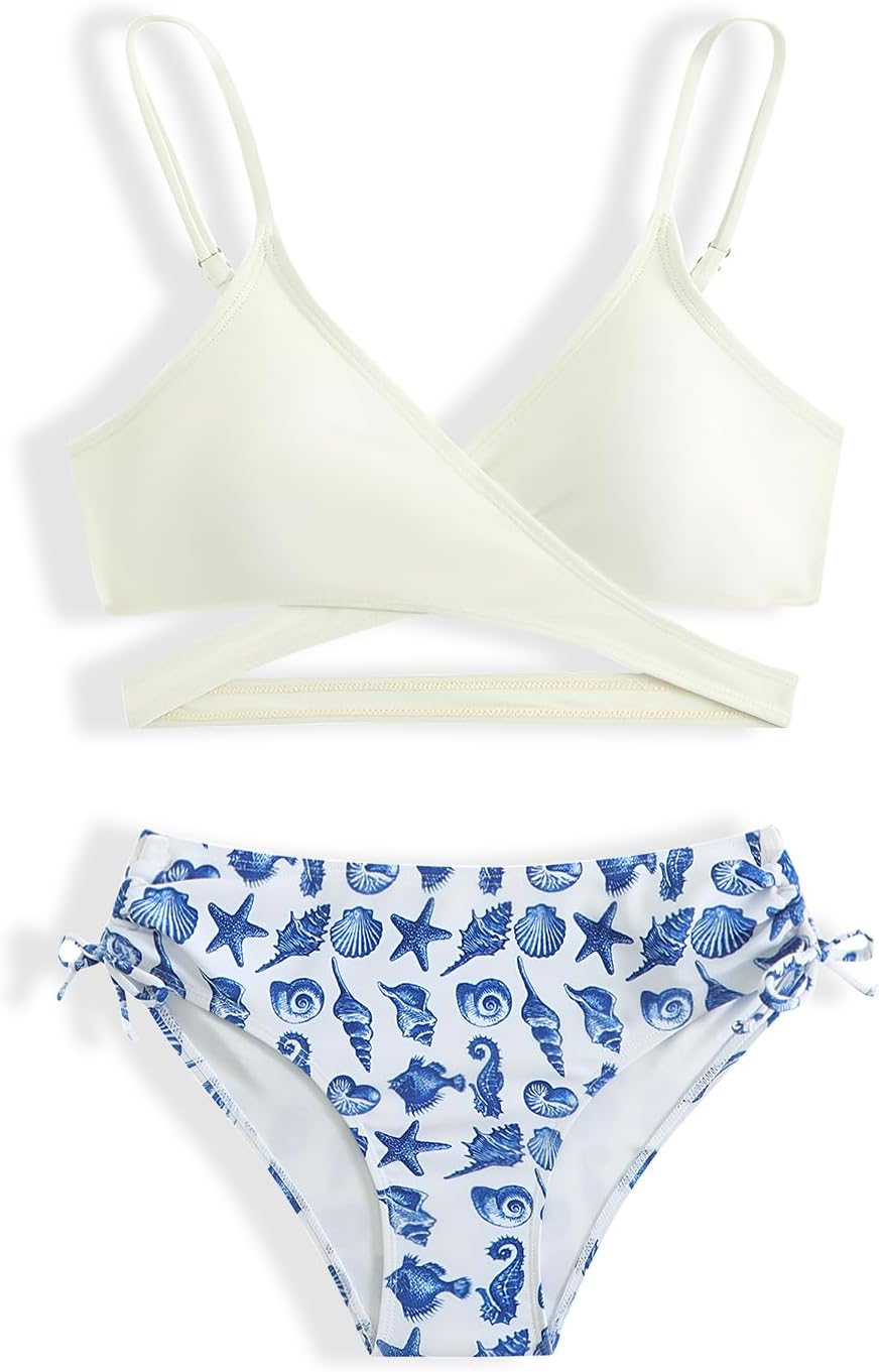 MIENOE Teen Girls Two-Piece Bikini Swimsuits | Removable Chest Pad Nylon Swimwear Kids Size 6-17 Years