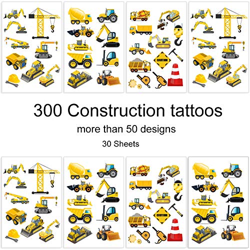 300Pcs Construction Zone Party Favors Tattoos Temporary - Kids Construction Birthday Party Supplies Decorations Goodie Bags Stuffers Tractor Truck Body Stickers #TOP2