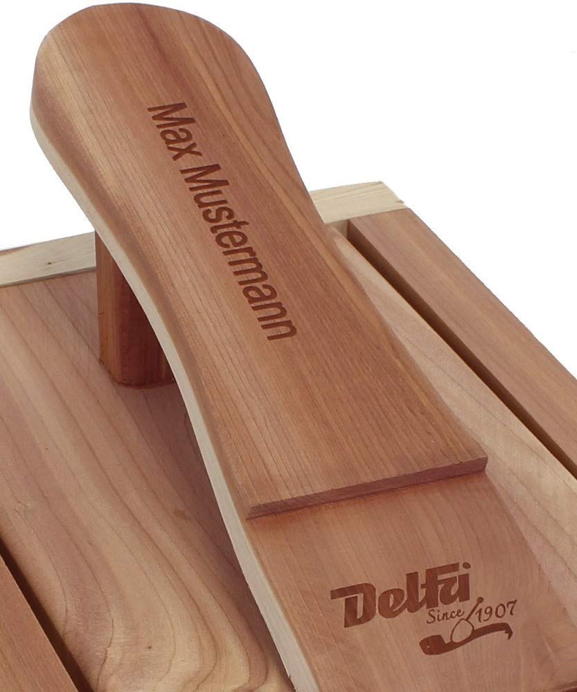DELFA Schuhpflege Kiste aus Zedernholz - Individuell mit Gravur - Echtholz Box mit Bama Pflegemitteln - Schuhpflegeset 5 teilig - Creme Bürsten und Poliertuch