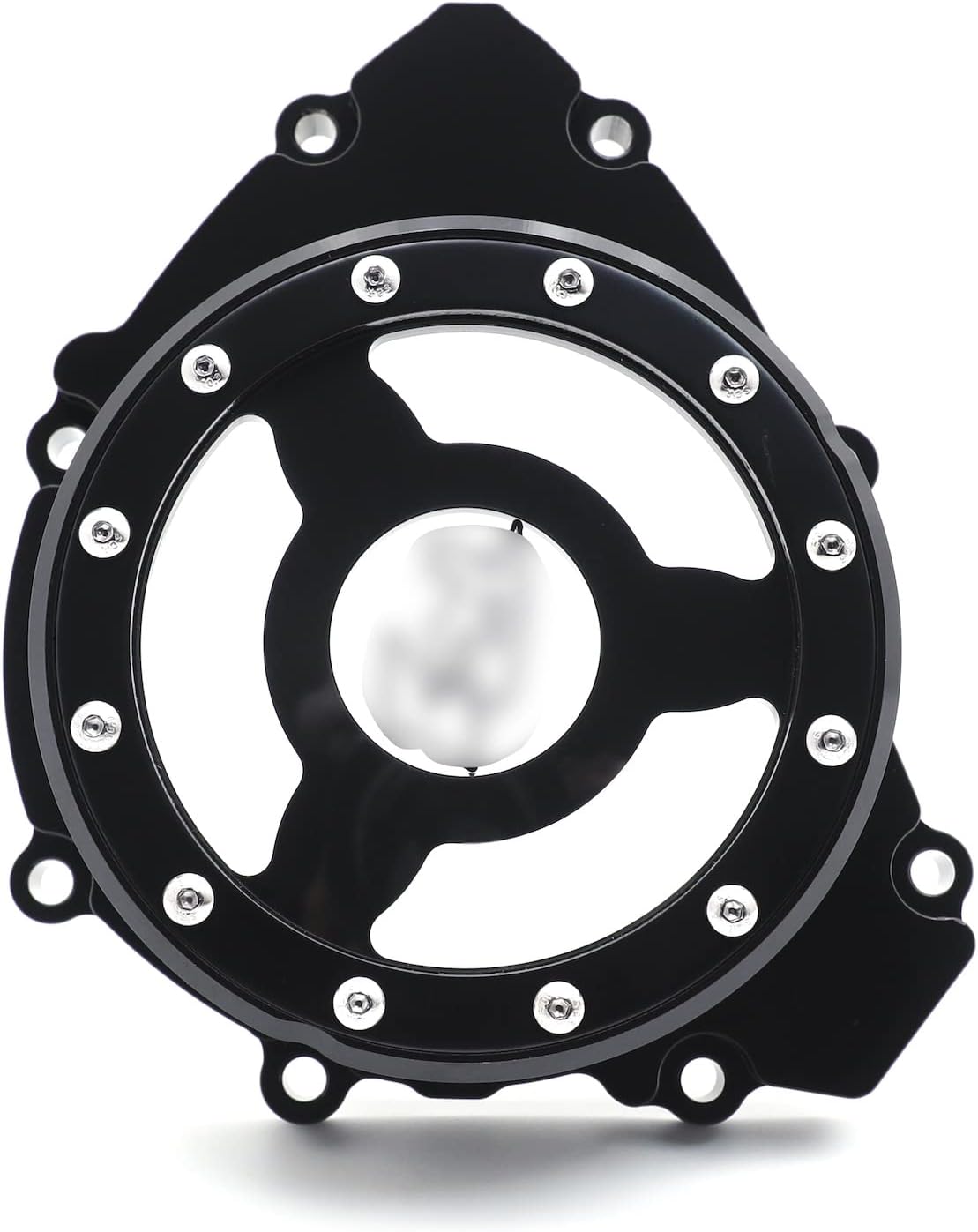 HTTMT- Black "R1" Clear See Through CNC Hollow Stator Engine Cover Crankcase Case Left Compatible with Yamah YZF R1 2009-2014 [P/N: MT313-016A-R1-BK]