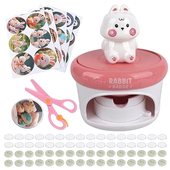 Button Maker Machine 60mm/2.36in, Badge Making Kit, Badge Maker Machine with 32 Badges/72 Patterns, Installation-Free, DIY Round PinMaker Kit for Kids School Projects