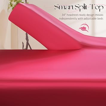 Manyshofu Hot Pink Split Head King Sheet Sets, 4 Piece Adjustable King | Silky Satin Reduces Frizz And Sleep Marks, 34-Inch Split Secure Fit, 16-Inch Deep Pocket, Fade-Resistant, Machine Wash