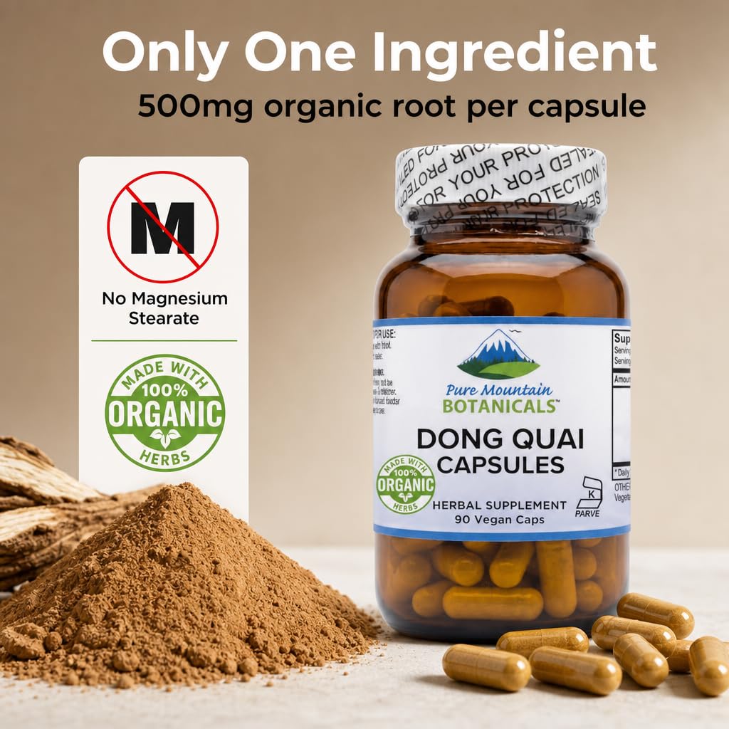 Pure Mountain Botanicals Dong Quai Capsules - 90 Kosher Vegan Caps with 500mg Organic Dong Quai Root Supplement for Women - Dang GUI Herb - Non-GMO Gluten-Free — Amazon image 2