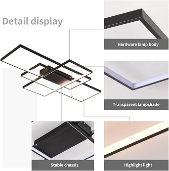 Black Modern LED Ceiling Light, Dimmable Remote Control, 70W, 110cm | 3-Layer Square Acrylic Flush Mount Ceiling Lamp, 3000K-6500K Colour Change, Memory Function for Living Room, Bedroom, Kitchen [Energy Class E]