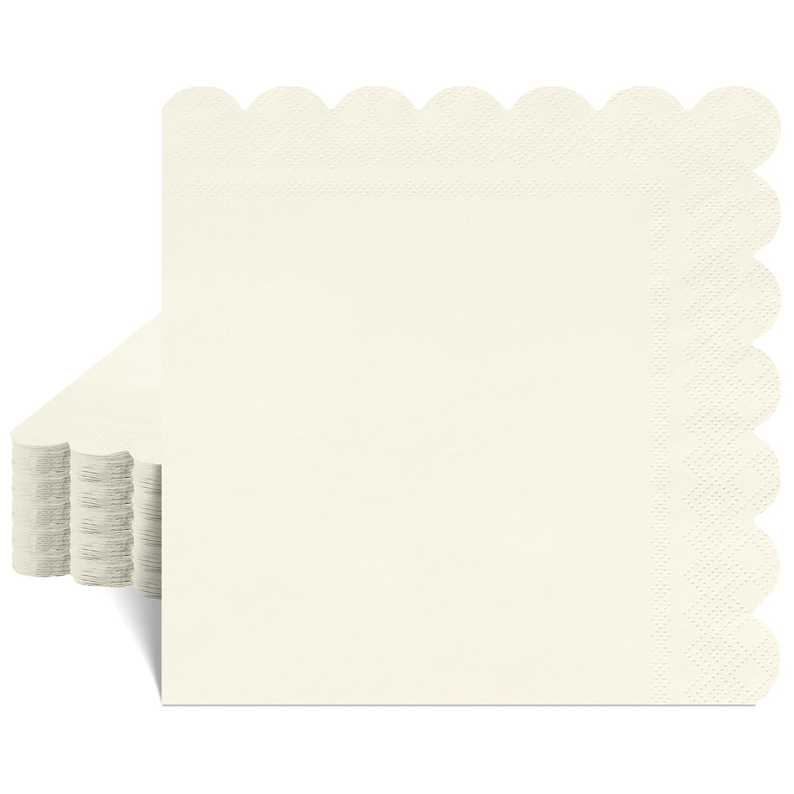 40 Stück Servietten Creme 33 x 33 cm, 2-Lagige Gewellt Beige Servietten Cremeweiß Cocktailservietten Elfenbeinweiß Papierservietten für Geburtstag Babypartys Hochzeiten Party