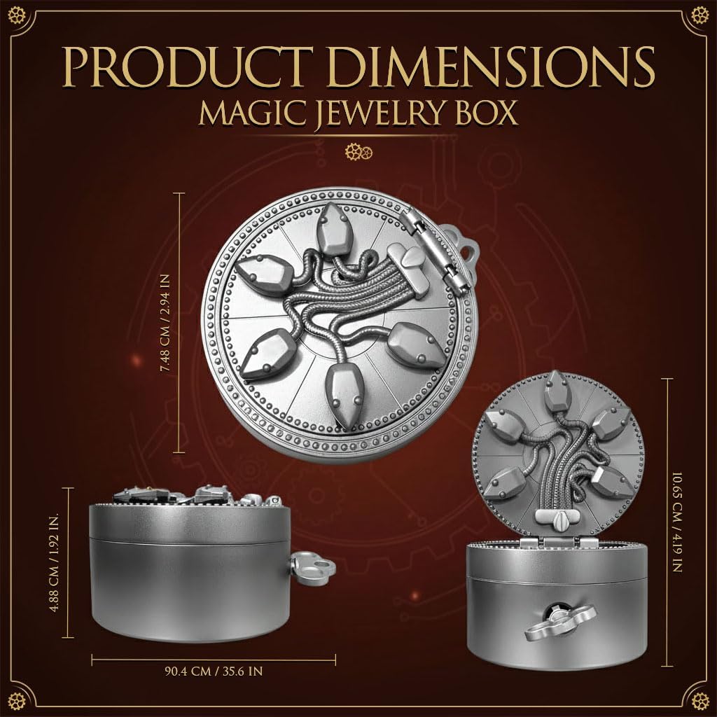 Valentine’s Day Gift Five Serpent Gate Magic Ring Box Jewelry Box with Ring Mechanical Small Ring Case for Movie Collectors for Party Decoration Birthday Christmas Gifts Silver - Image 3