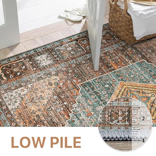 GENIMO Runner Rug 2x10,Hallway Runner Rug Non Slip, Machine Washable Low Pile Lightweight Retro Carpet for Living Room, Entryway, Bedroom, Kitchen and Passage, Brick RED