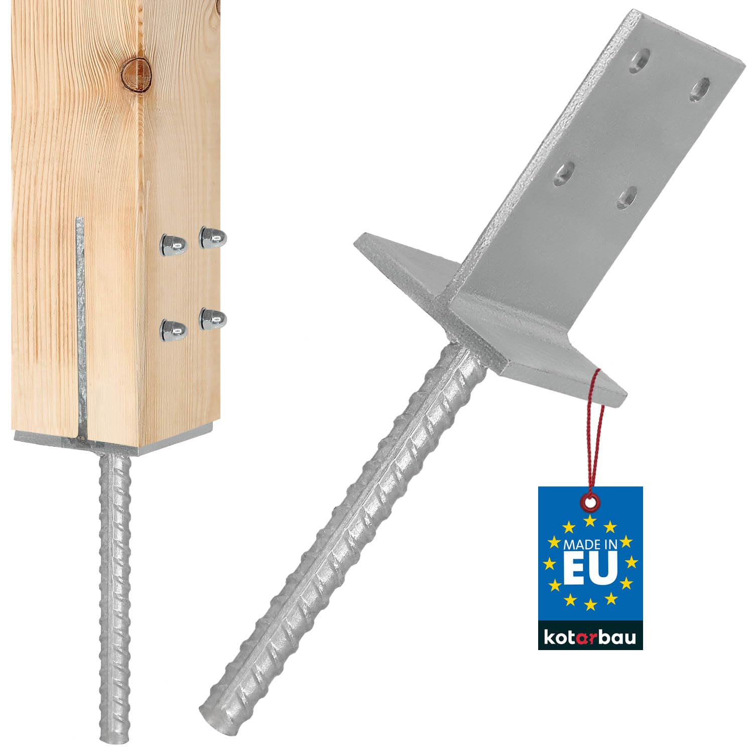 Kotarbau Silver Kotarbau® T-Post Support 130 X 90 X 6 Mm For Embedding In Concrete With Concrete Anchor Made Of Rebar Steel Hot-Dip Galvanised