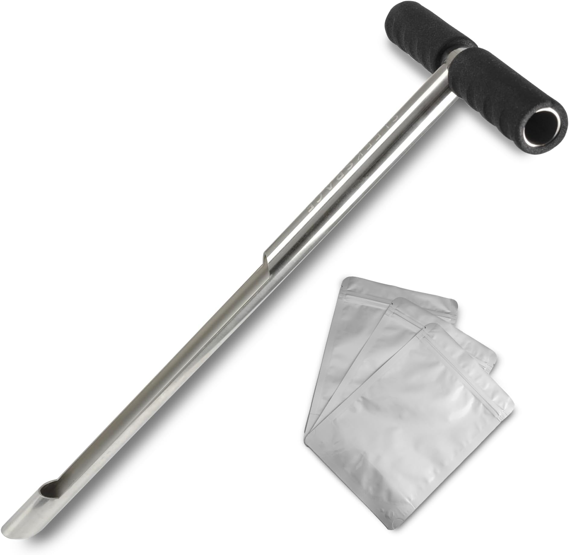 Sleek Space Soil Probe with Small Soil Sampler Bags. 20" Soil Sample Probe Rod. Patent Pending Ground Probe Design for Tidy Strata in Soil Test Sampling.