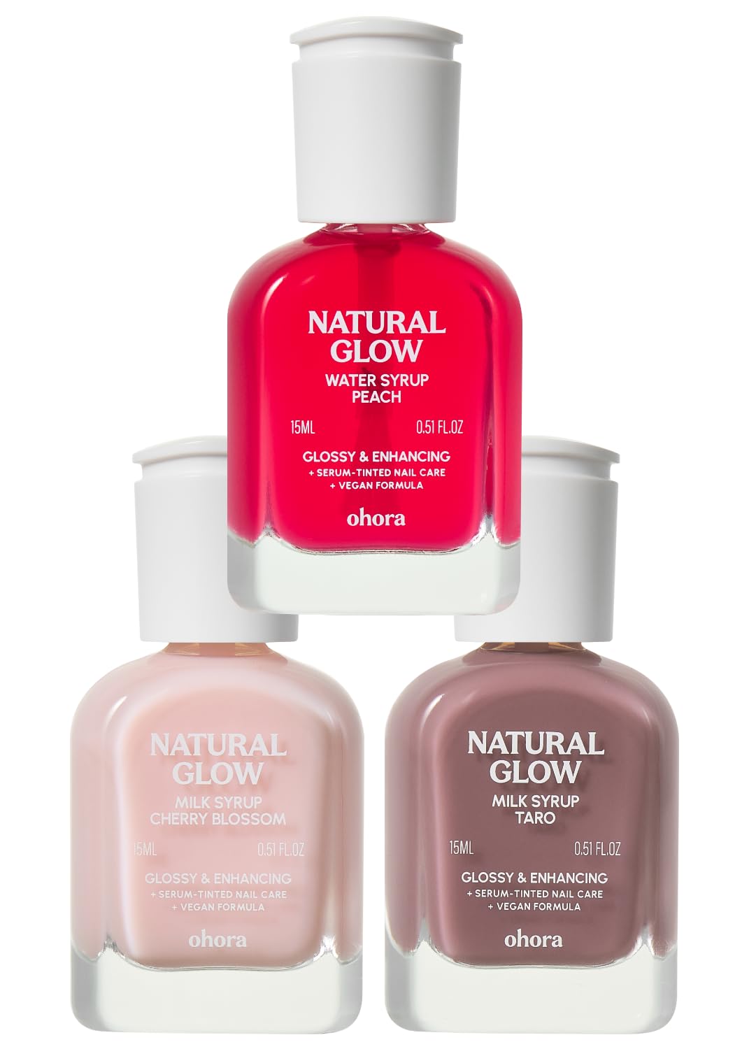 ohora Natural Glow Syrup Nail Strengthener Set (Peach & Cherry Blossom & Taro) - Professional Salon-Quality Nail Care