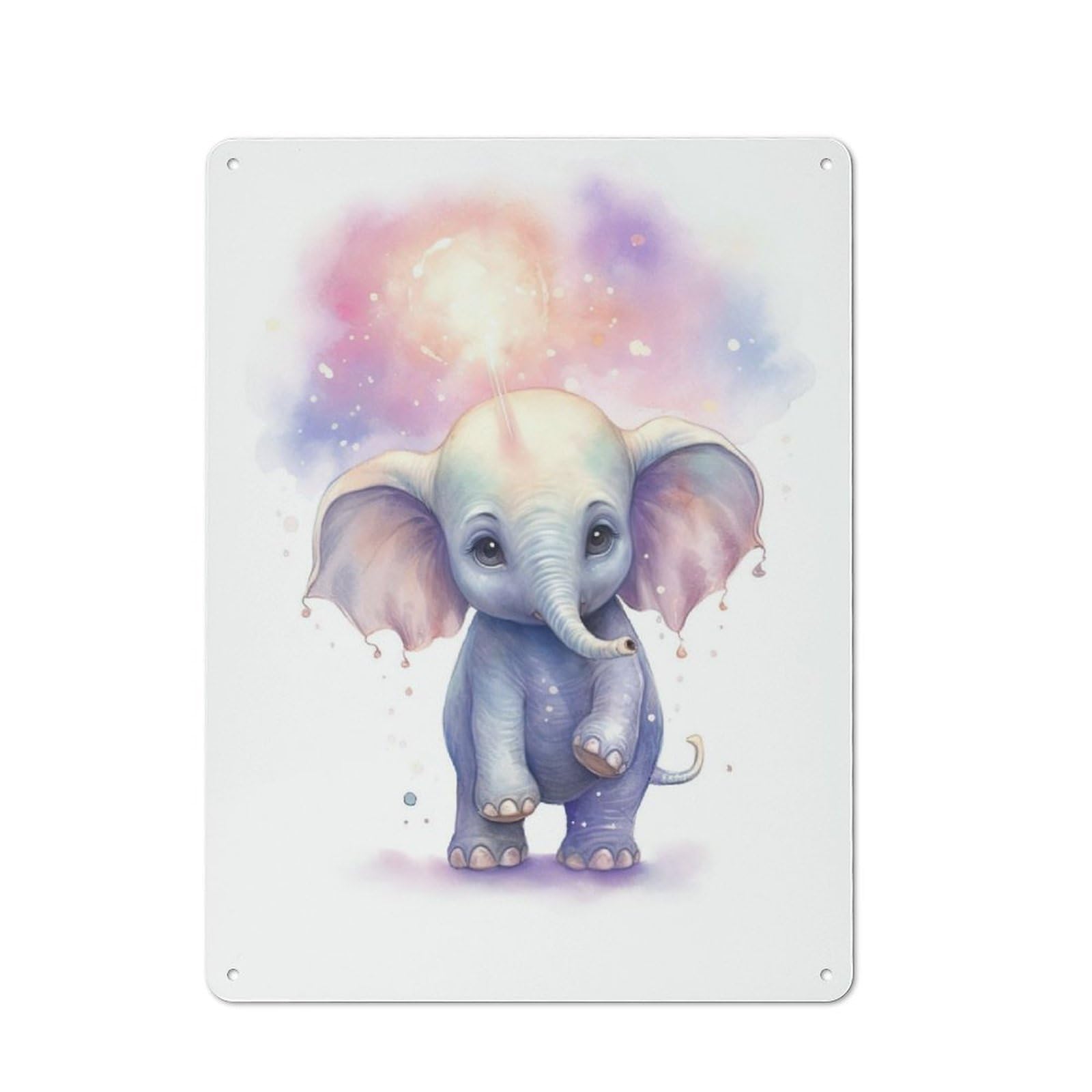 Junmoney Watercolor Baby Elephant Metal Plaque 40X30cm With For Hallway Wall, Retro Decor, For Wall Display Collectors