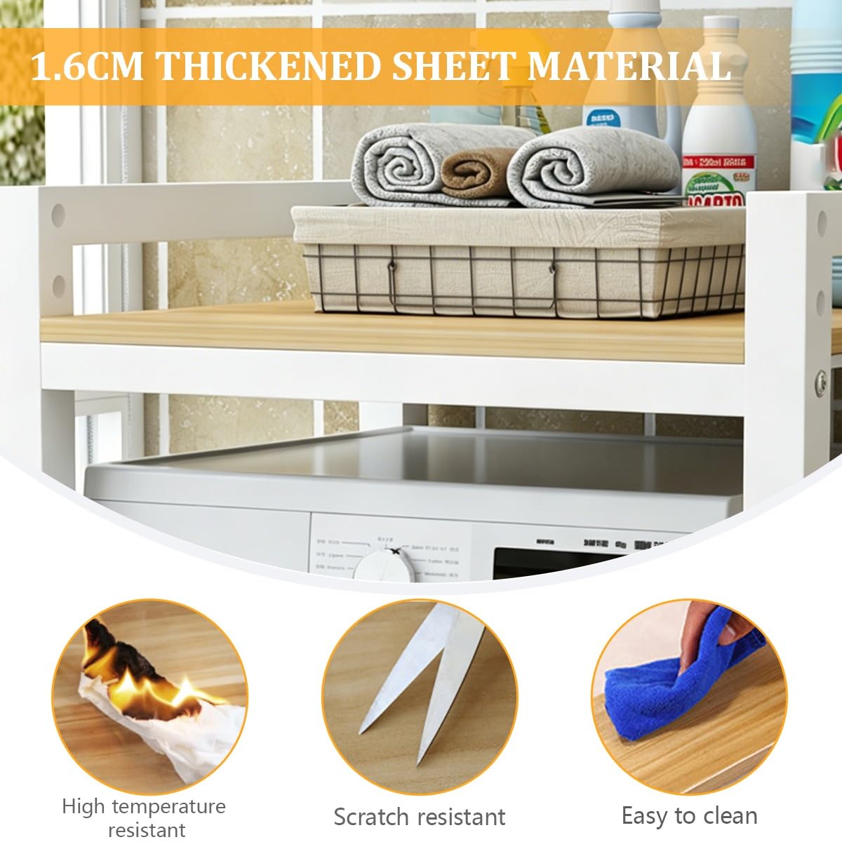 Regal Über Waschmaschine Trockner mit Seitenablagen, Höhenverstellbares Waschmaschinenregal Doppelt, Waschmaschine Trockner Regal für Waschküche Badezimmer Wohnung(White)