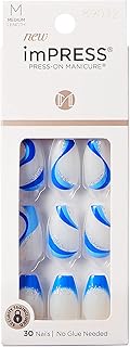 KISS imPRESS Press-On Manicure Fake Nails, Medium Coffin, Mesmerize, Blue, Comfortable, Super Hold Adhesive, No Glue/Polish, Chip Proof, No Dry Time, Smudge Proof, Waterproof | 30 Count