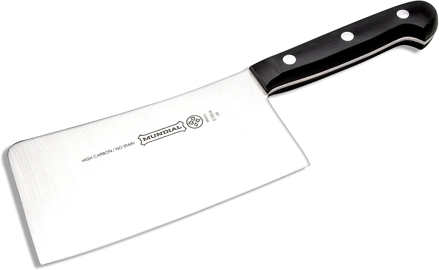 Mundial 5100 Series Meat Cleaver, Carbon Stainless Steel Meat Cleaver with Full Tang, Razor Sharp Edge, with Polyacetal Handle, Black Series