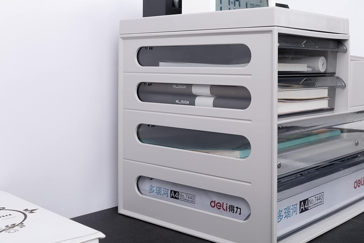 デスクオーガナイザー 卓上収納 多機能収納ボックス ペン立て 小物入れ 大容量 引き出し付き SLLS デスクオーガナイザー 収納ボックス 卓上収納ラック 多機能 ペン立て 小物入れ 文房具 化粧品 A4書類対応 引き出し付き