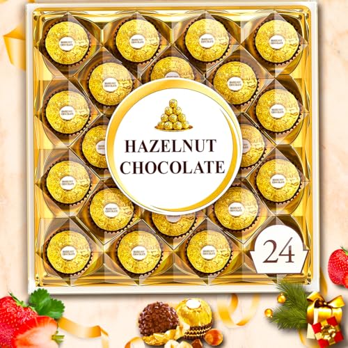 Image of WINNI - Luxury 24 Pcs Hazelnut Chocolates Gift Pack | Belgian Dark Chocolates Gift Box | Handmade Celebration Chocolate Gift Box For Birthday, Anniversary, Valentine's Day, Partner, Couple, Husband, Wife, Girls, Boys, Girlfriend, Boyfriend | Imported Chocolates | Chocolate Bouquet Hamper | Return Gift