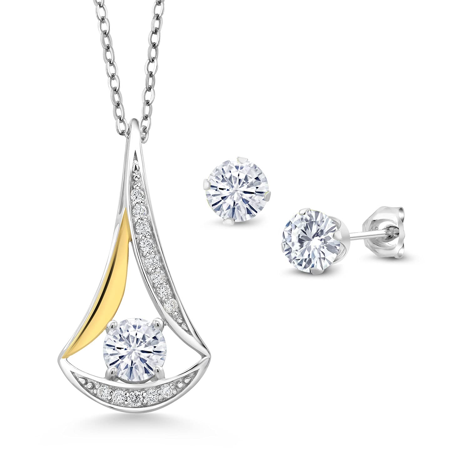 Gem Stone King 1 59 Ct E-F Lab Grown Diamond 925 Silver and 10K Yellow Gold Pendant and