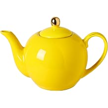 30oz Yellow Porcelain Teapot 4 Cups, Sunny Ceramic Teapot with Gold Trim, Cheerful Teapot for Loose Leaf Tea, Blooming Tea, or Bags, Tea Party Essential