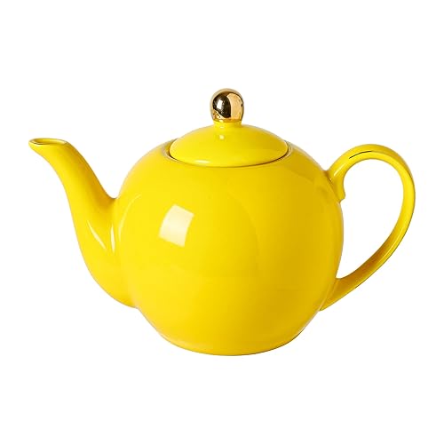 30oz Yellow Porcelain Teapot with a Speckled Glaze, Sunny Ceramic