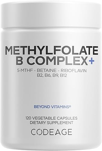 Codeage Methylfolate B Complex Supplements - 5 MTHF, Metilcobalamina 1000mcg Vitamina B12 metilada, riboflavina, betaína, vitaminas B6, ciclo de