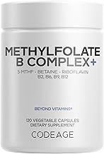 Codeage Methylfolate B Complex Supplements - 5 MTHF, Methylcobalamin 1000mcg Methylated Vitamin B12, Riboflavin, Betaine, Vitamins B6, Methylation Cycle MTHFR - 2 Months - 120 Capsules