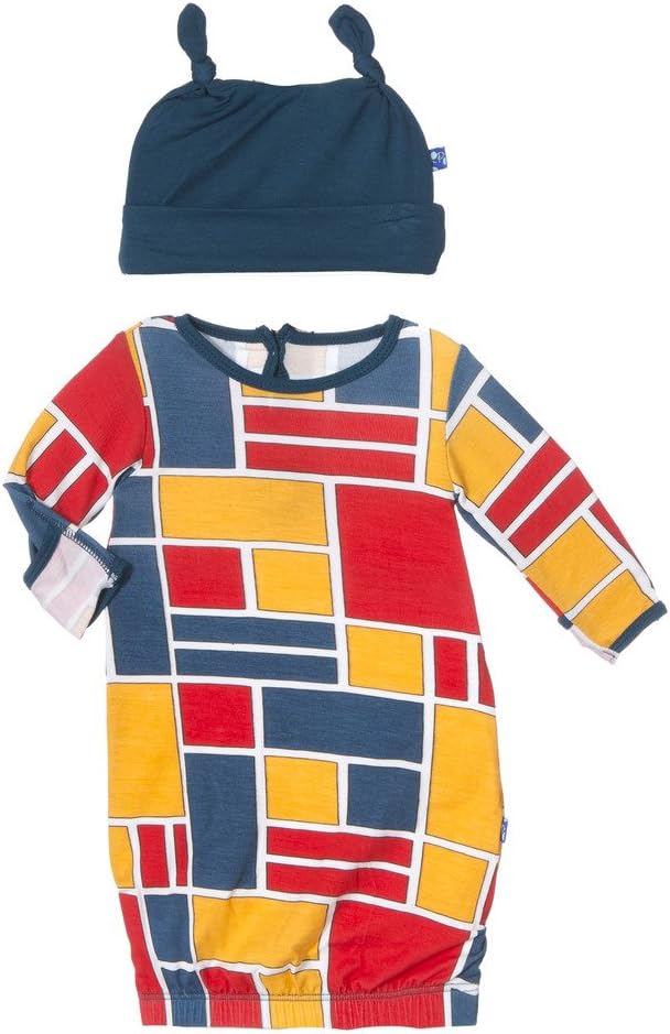 KicKee Pants Baby-Girls Newborn Print Layette Gown And Knot Hat Set