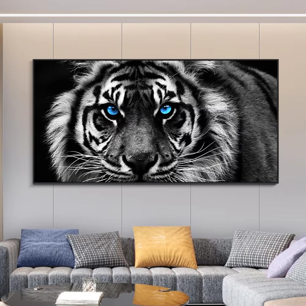 UUDEZO Duży druk na płótnie, czarno-biały obraz głowa tygrysa nowoczesny plakat ścienny zwierzę obraz artystyczny do wystroju domu (60x120 cm, 24x47 cali)
