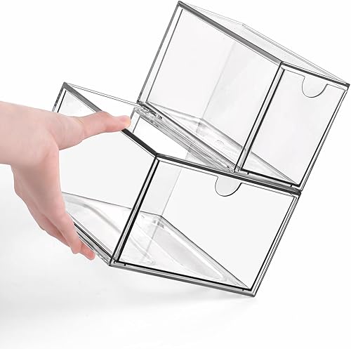 Miniatura 6 de Almacenamiento apilable, almacenamiento de cajones de plástico transparente con 10 cajones, 4 tamaños diferentes, adecuado para escritorio, cajas de