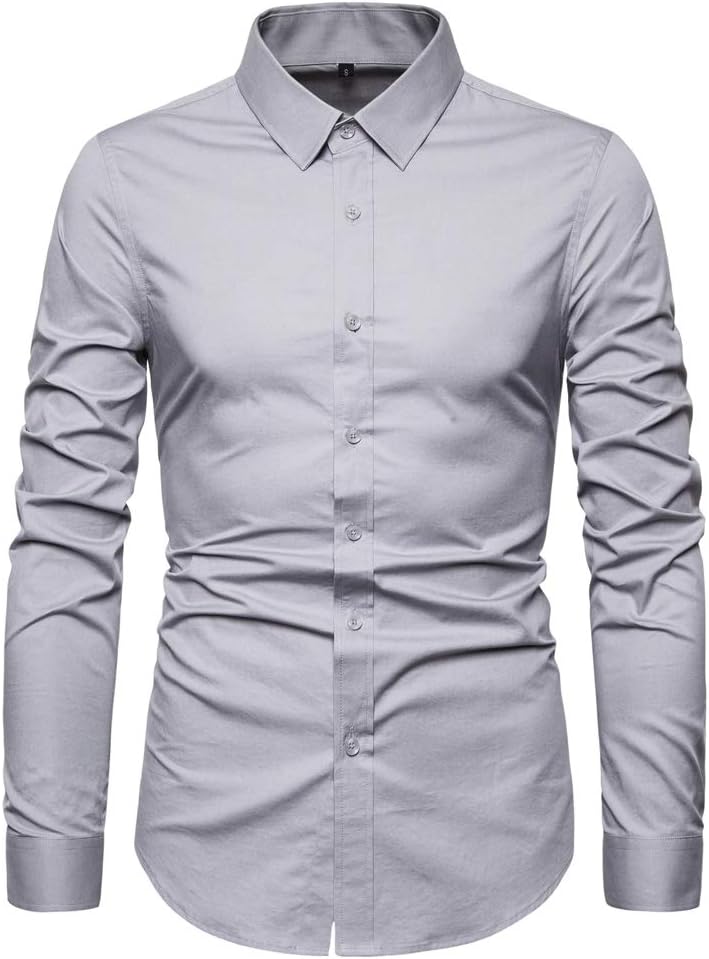 Manwan walk Men's Slim Fit Business Casual Cotton Long Sleeves Solid Button Down Dress Shirts X-Small Grey