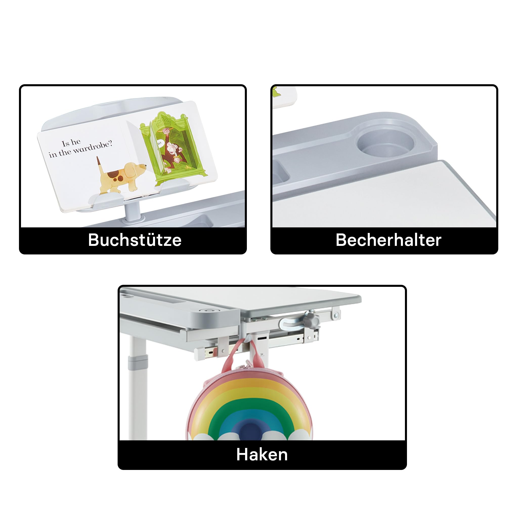 Kinderschreibtisch mit Stuhl, mitwachsender Schreibtisch für Kinder neigungs-/höhenverstellbar mit Schublade und Buchstütze