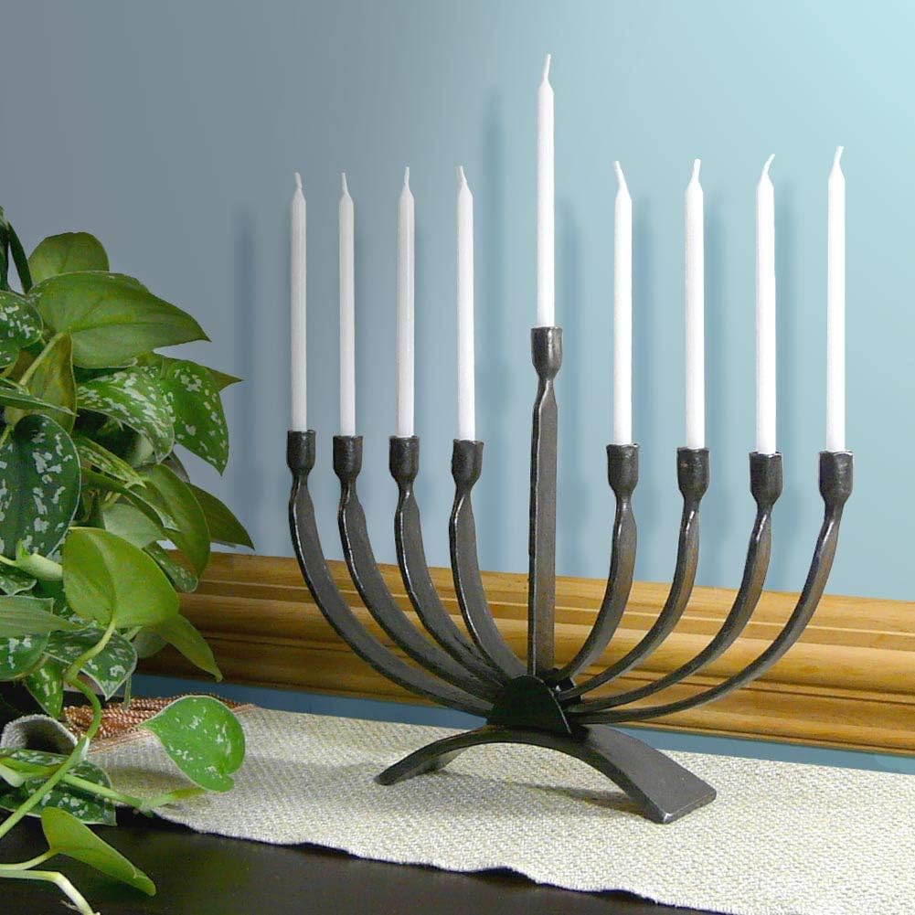 Hand-Forged Iron Menorah, 11" Handmade in the USA