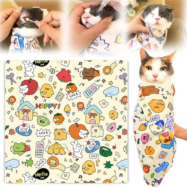 XANGNIER Cat Wrap for Grooming,Cat Restraint Wrap for Cutting Nails,Fabric Burrito Wrap for Nail Clipping, Anti-Scratch, Anti-Escape,Multifunctional Swaddle Wrap Pet Tool (27.5 x 27.5 Inch)-kVaesPkj