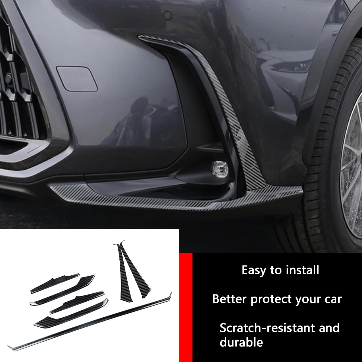 KELEIMAI Car Accessories Fit For Lexus NX 250 350 350h 450h+ 2025 2024-2022 Front Bumper Guard Plate & Bumper Corner & Fog Light Molding Protection Cover Trims(Carbon Fiber Style) 7PCS Stainless Steel