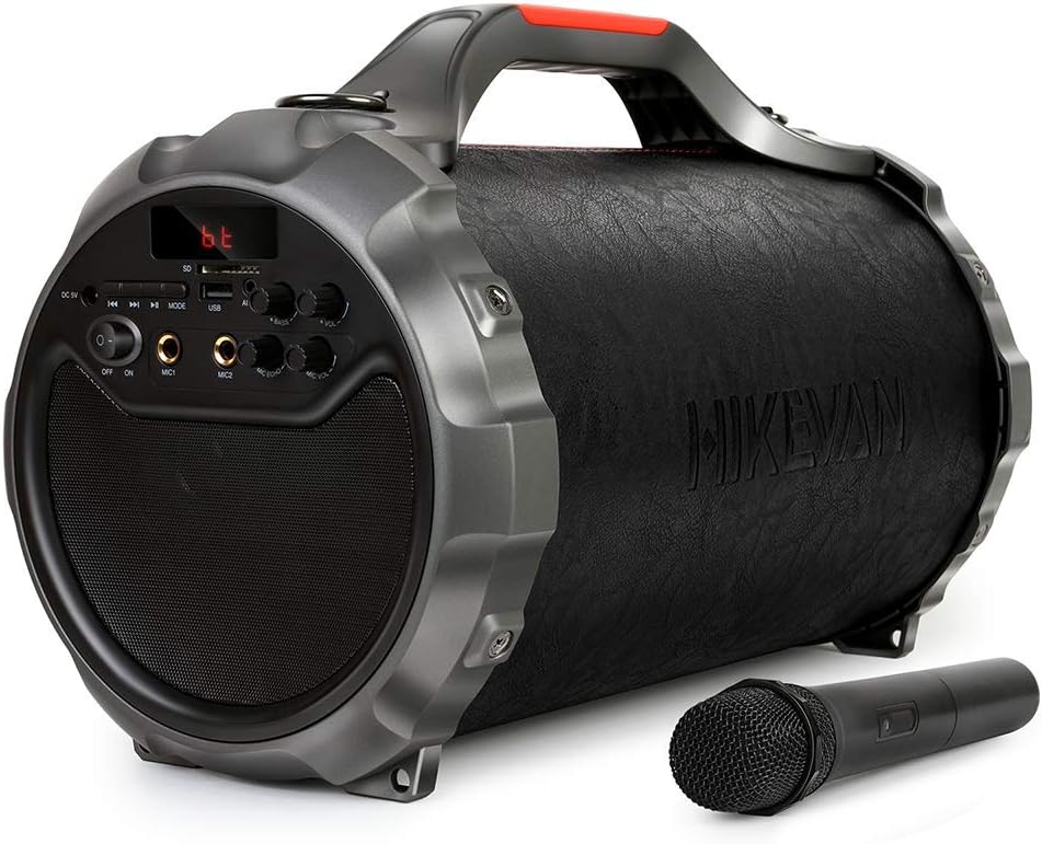 Bluetooth Speaker Portable Wireless Karaoke Boombox,Enhanced Bass Stereo Cylinder with 24W Subwoofer,Support FM Radio,USB/SD/AUX MP3 System Great for Office & Travel Parties (Wireless Mic Included)