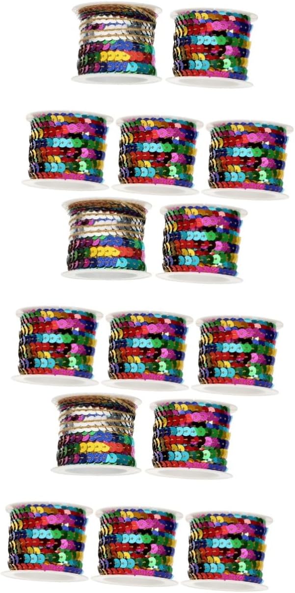 DOITOOL 15rolls Sequin String Trim for Craft Projects of Flat Paillette Webbing for Dress Headband and Home Decor Embellishments