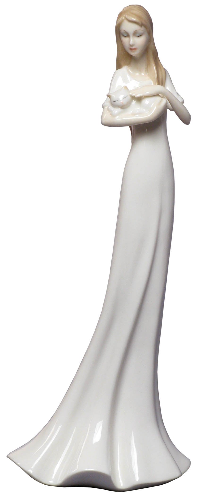 8.75 inch blanco porcelana figura mujer celebración y trazar un gato
