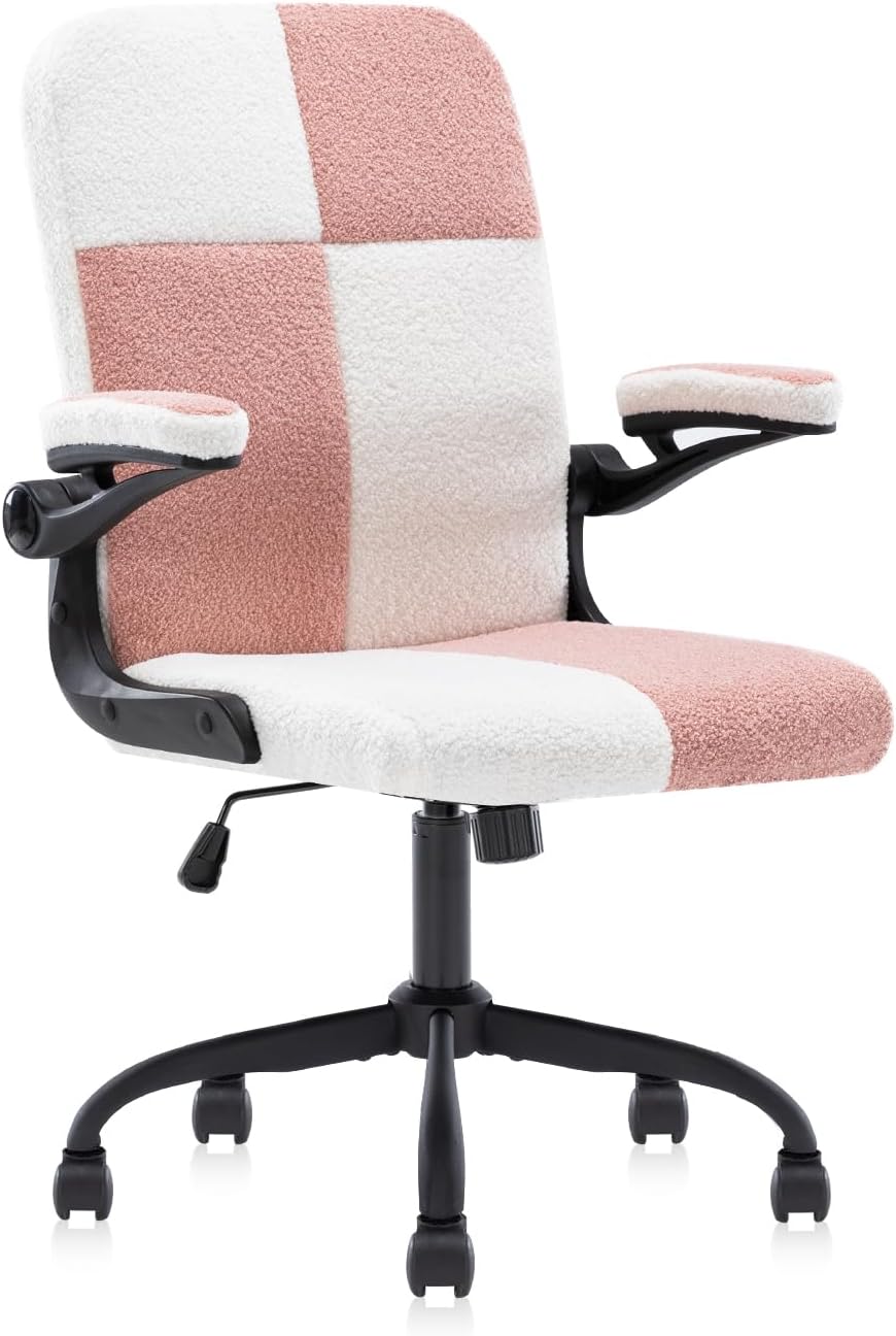 SEATZONE High Back Office Faux Fur Desk Chair with Wheels and Flipup Armrests