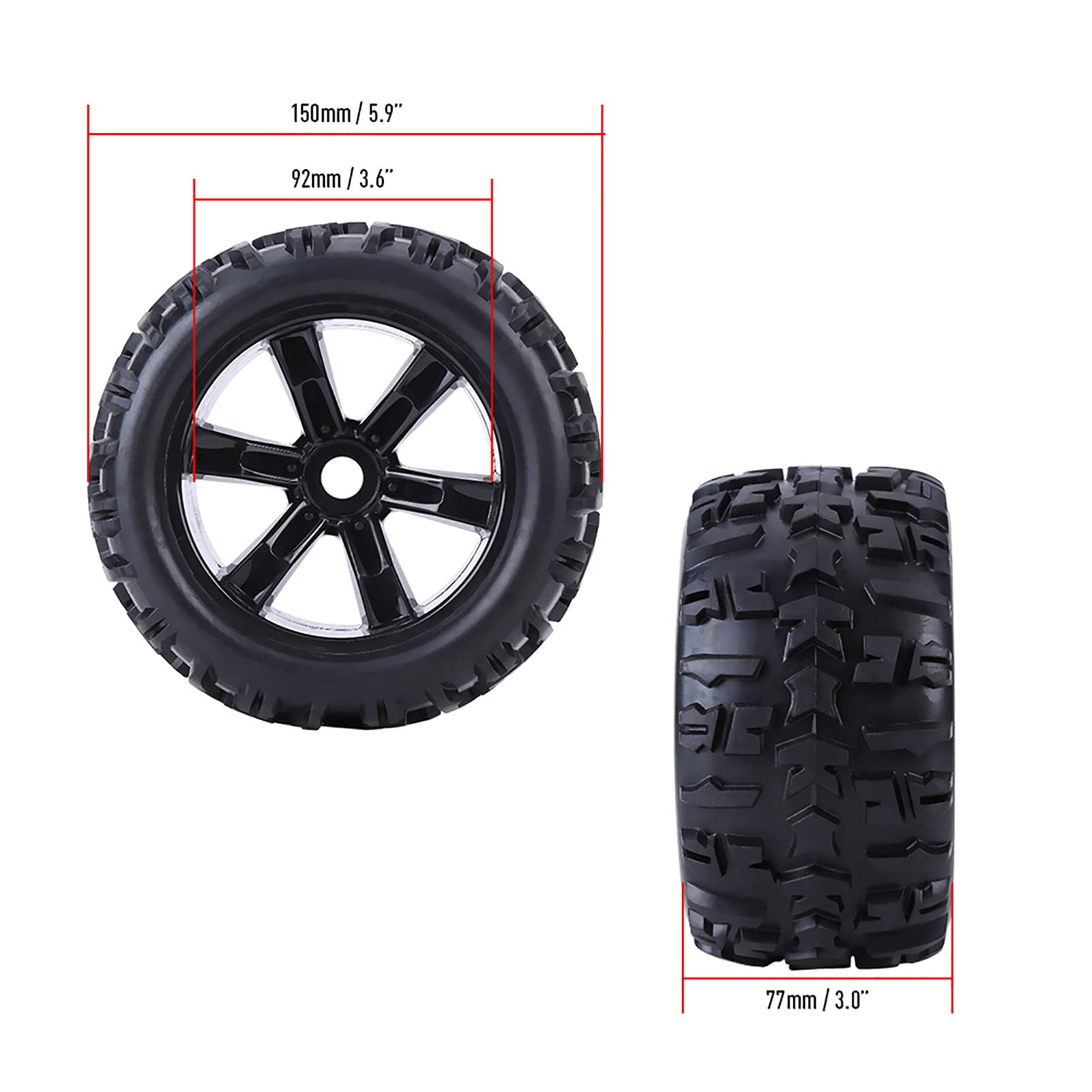POENVFPO Neumáticos RC, 4 Neumáticos RC de Goma Antideslizante de 150 X 77 Mm con Bujes, Montaje Hexagonal de 17 Mm para Camión Modelo 1/8