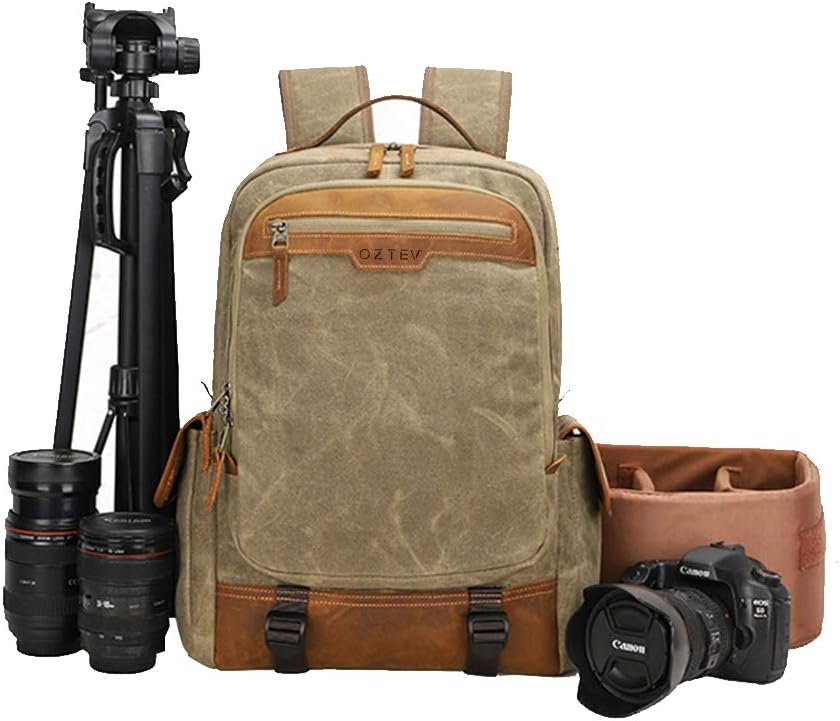 Oztev DSLR Camera Bag Canvas Camera Backpack for Photographers Waterproof with Tripod Position for Men Women