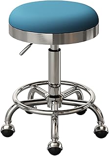 Silla giratoria con Ruedas para Salones de Belleza, taburetes de Bar de Oficina con Metal Cromado, 5 Garras y Ruedas de Tierra, Ajustables de 47 a 64 cm(Color:Azul Oscuro)