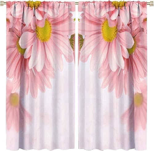 Miniatura 51 de Cortinas rústicas de cocina de granja, margaritas florales de granja de primavera, cortinas opacas de madera retro con bolsillo para barra, cortinas