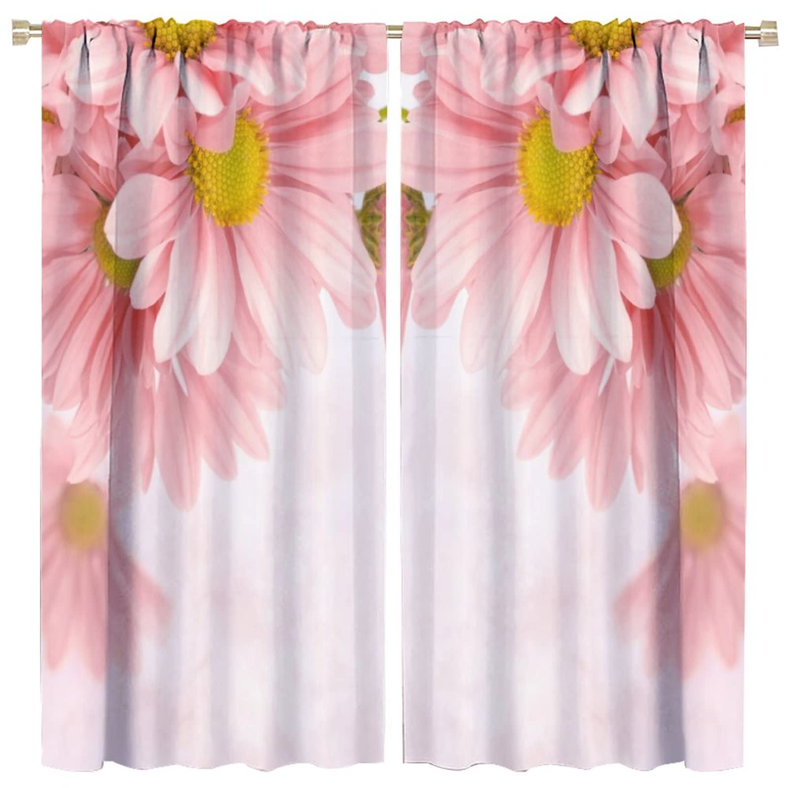 Pink Daisy Floral Bedroom Curtains,Farmhouse Country Beautiful Daisy Floral Flowers Theme Home Fabric Living Room Kitchen Bathroom Decor W42xL45in