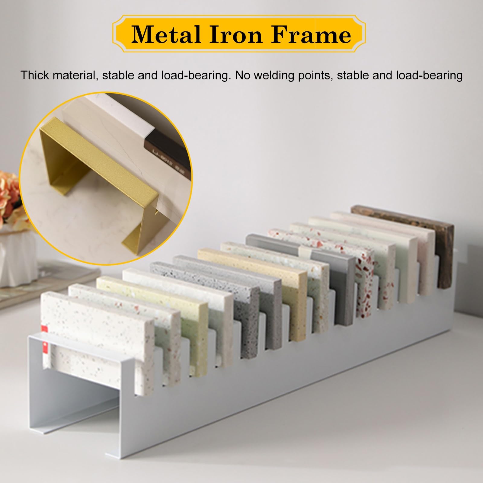 Expositor de Baldosas Cerámicas Expositor De Muestras Metal - Soporte Para 14 Baldosas, Organizador Sobremesa Para Cerámica/ Mármol/ Puertas Armarios, Expositor Comercial Para Baldosas Suelo(White)